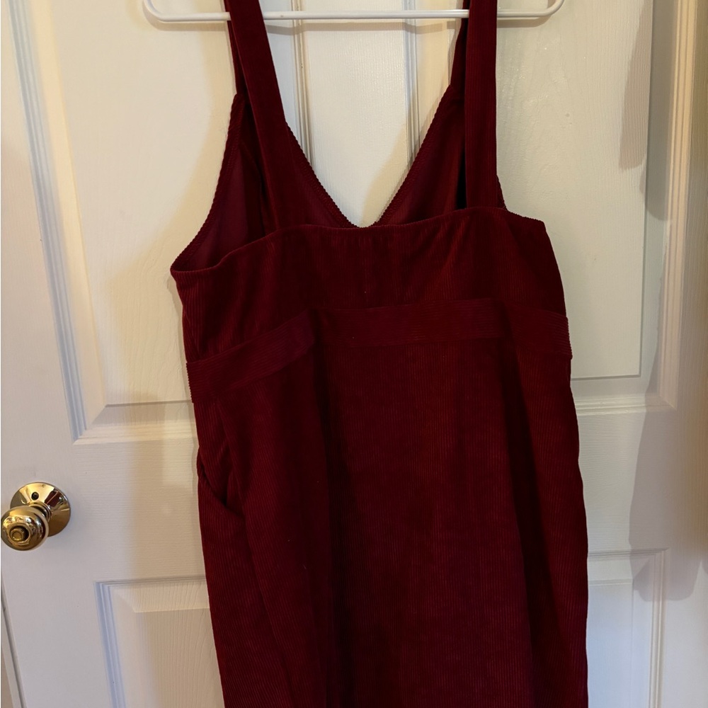 Maroon corduroy dress.